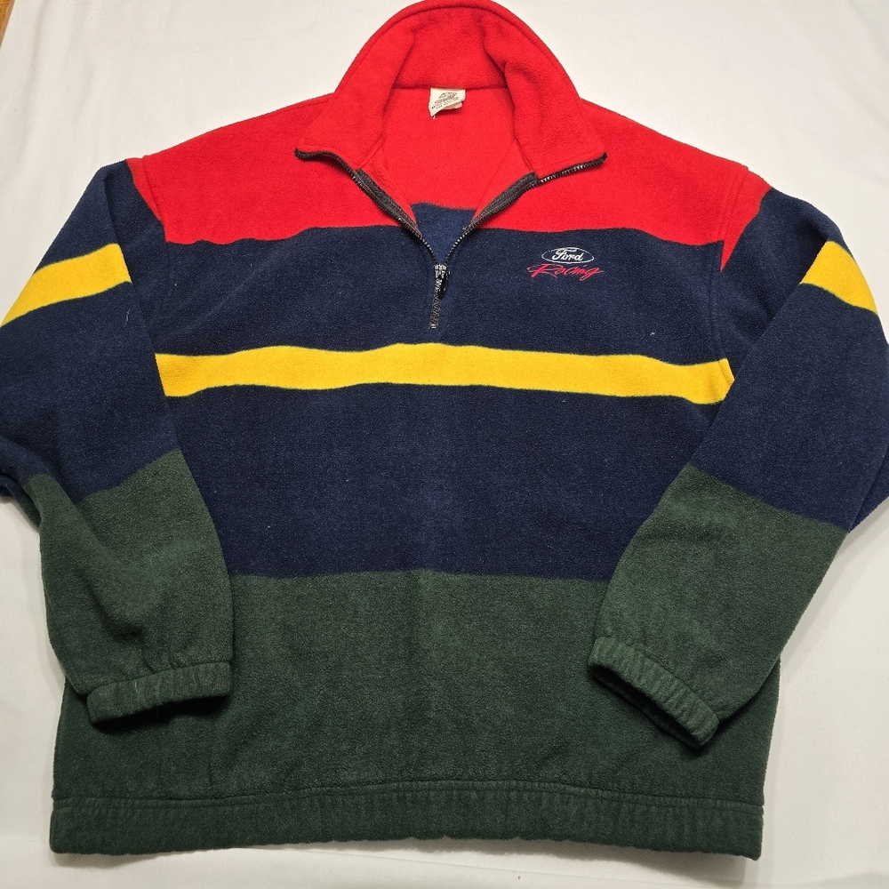 Vintage Ford Racing Akwa Fleece 1/4 Zip Pullover XL Made In USA